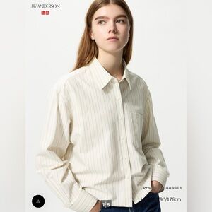 JW Anderson x Uniqlo White and Green Striped Shirt with Boxy Cropped Button Up